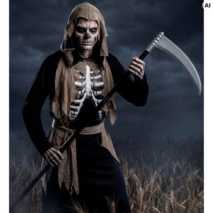 "ZOMBIE" (Tunika mit Kapuze, holografische Brust mit Knochen, Gürtel)