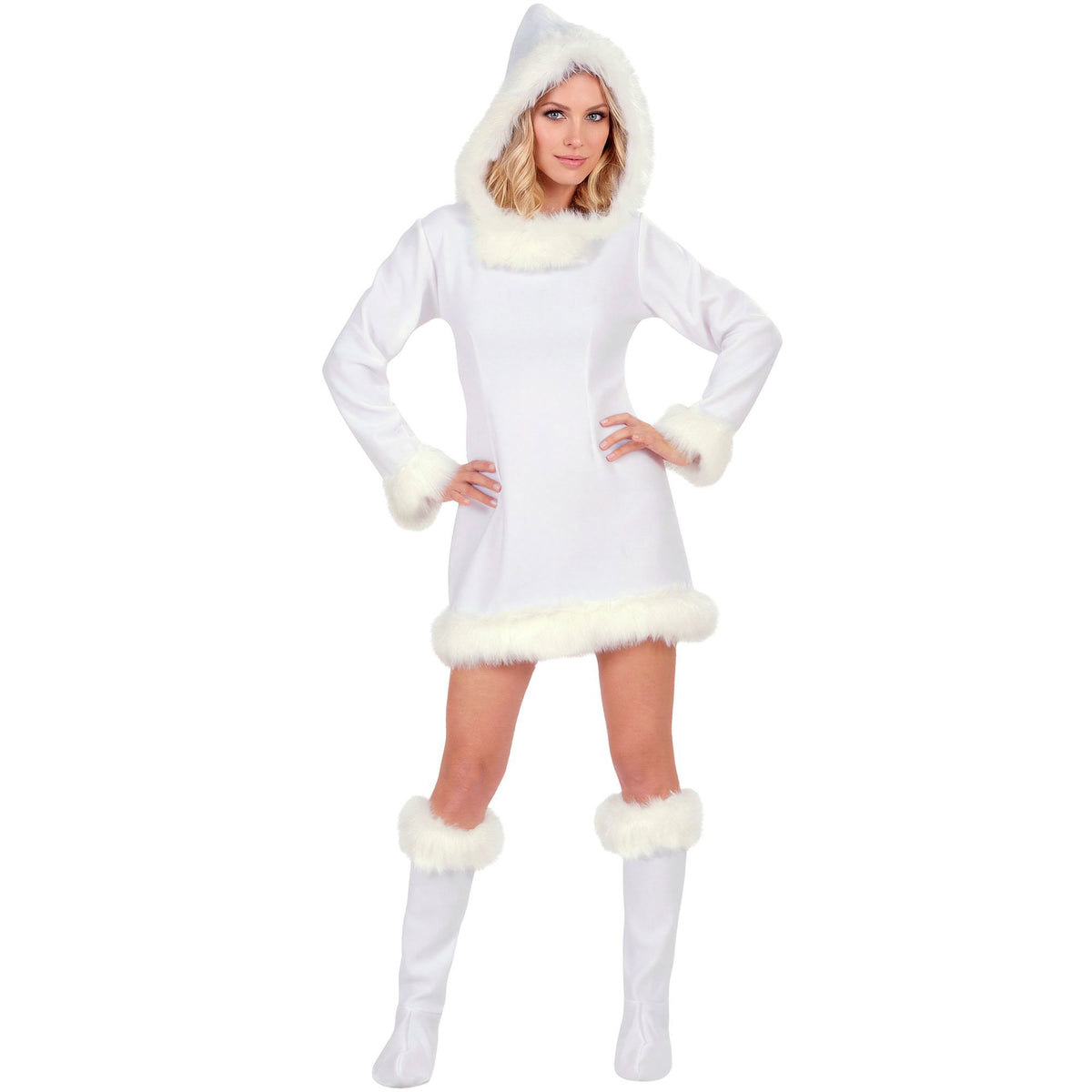 "ESKIMO" (Kleid mit Kapuze und Stiefelüberzieher mit Plüsch)