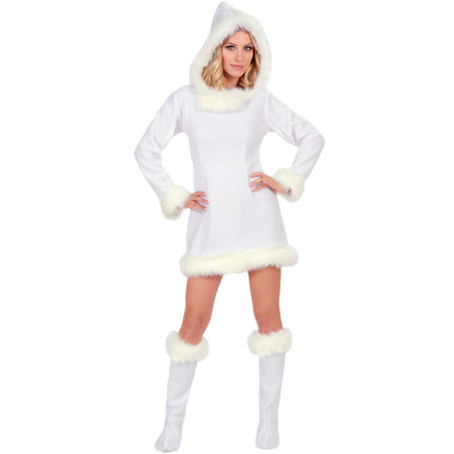 "ESKIMO" (Kleid mit Kapuze und Stiefelüberzieher mit Plüsch)
