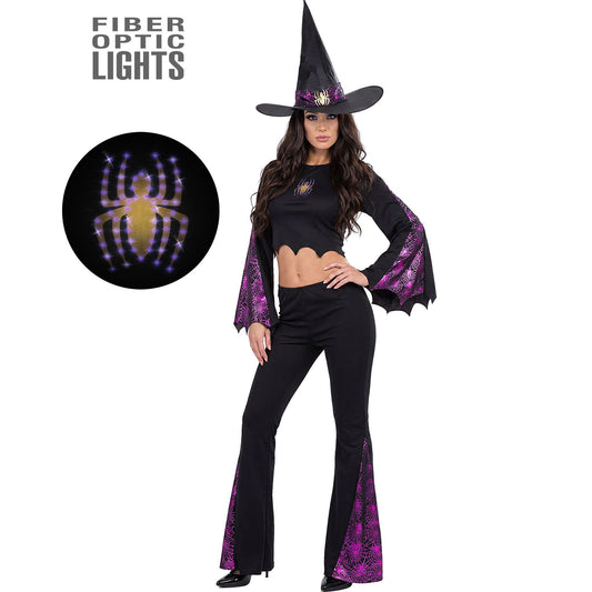 Hexen-Kostüm mit leuchtender Spinne – Top, Hose und Hut für Fasnacht & Karneval