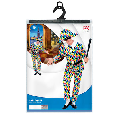 Widmann Harlekin-Kostüm mit Weste, Hose, Gürtel und Hut – Detailansicht
