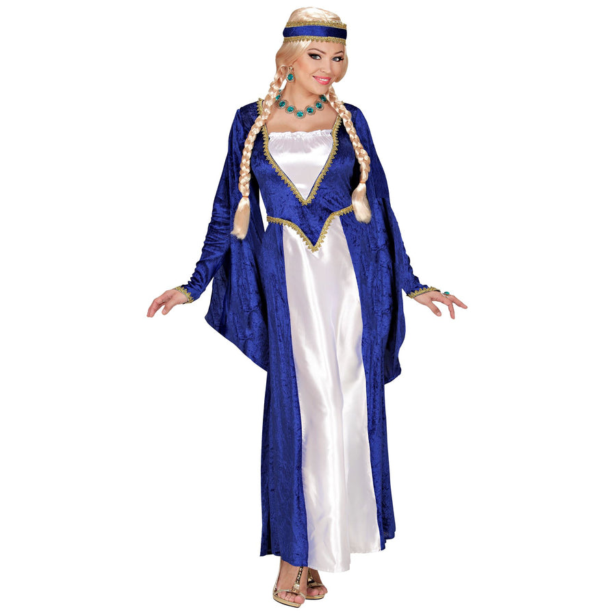 Widmann Blaues Renaissance-Kostüm für Damen mit Samtkleid und Kopfbedeckung – Detailansicht