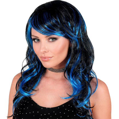 "PERÜCKE WAVY MIT BLAUEN STRÄHNEN"in Polybag