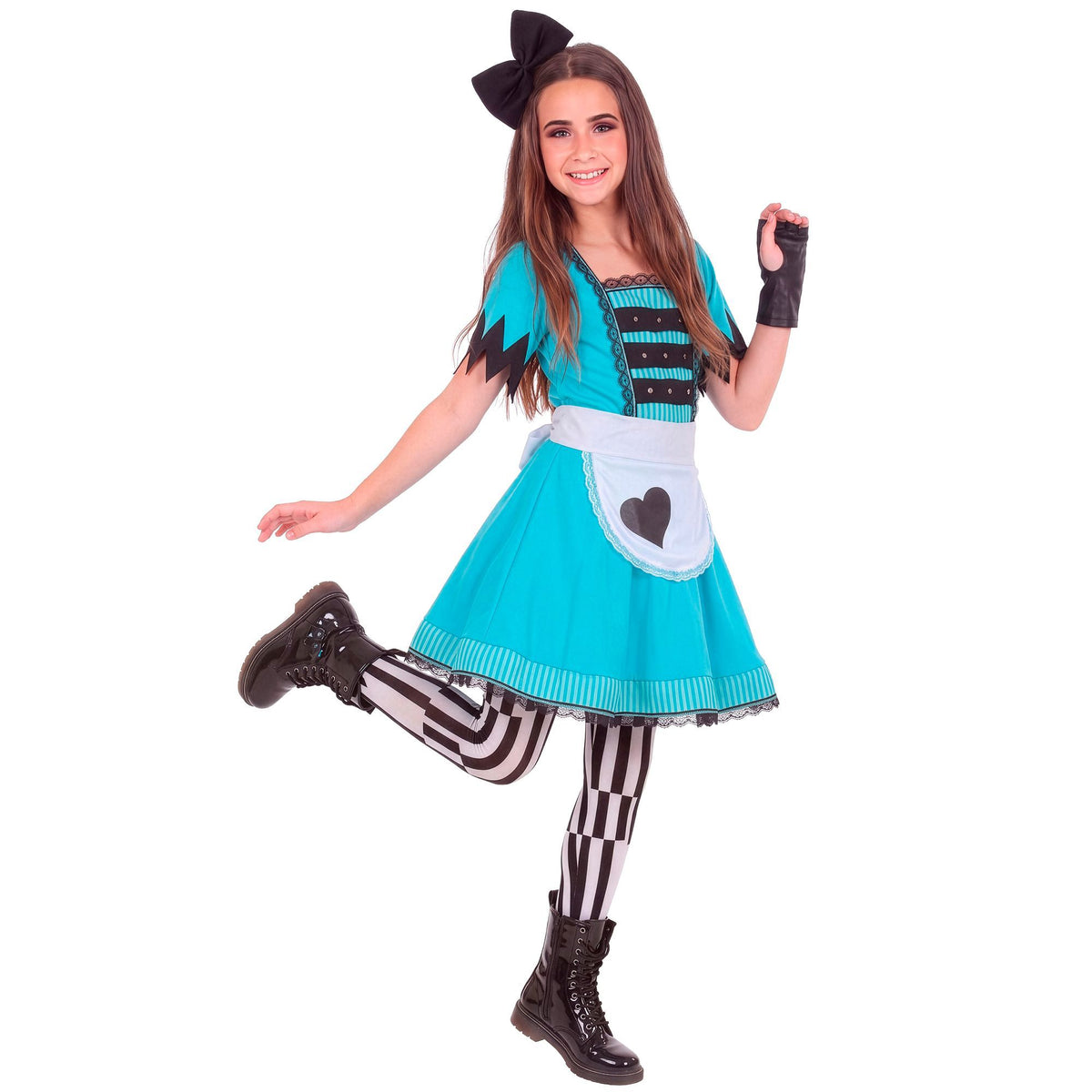"MÄDCHEN AUS DEM WUNDERLAND" (Kleid, Leggings, fingerlose Handschuhe, Haarschleife)