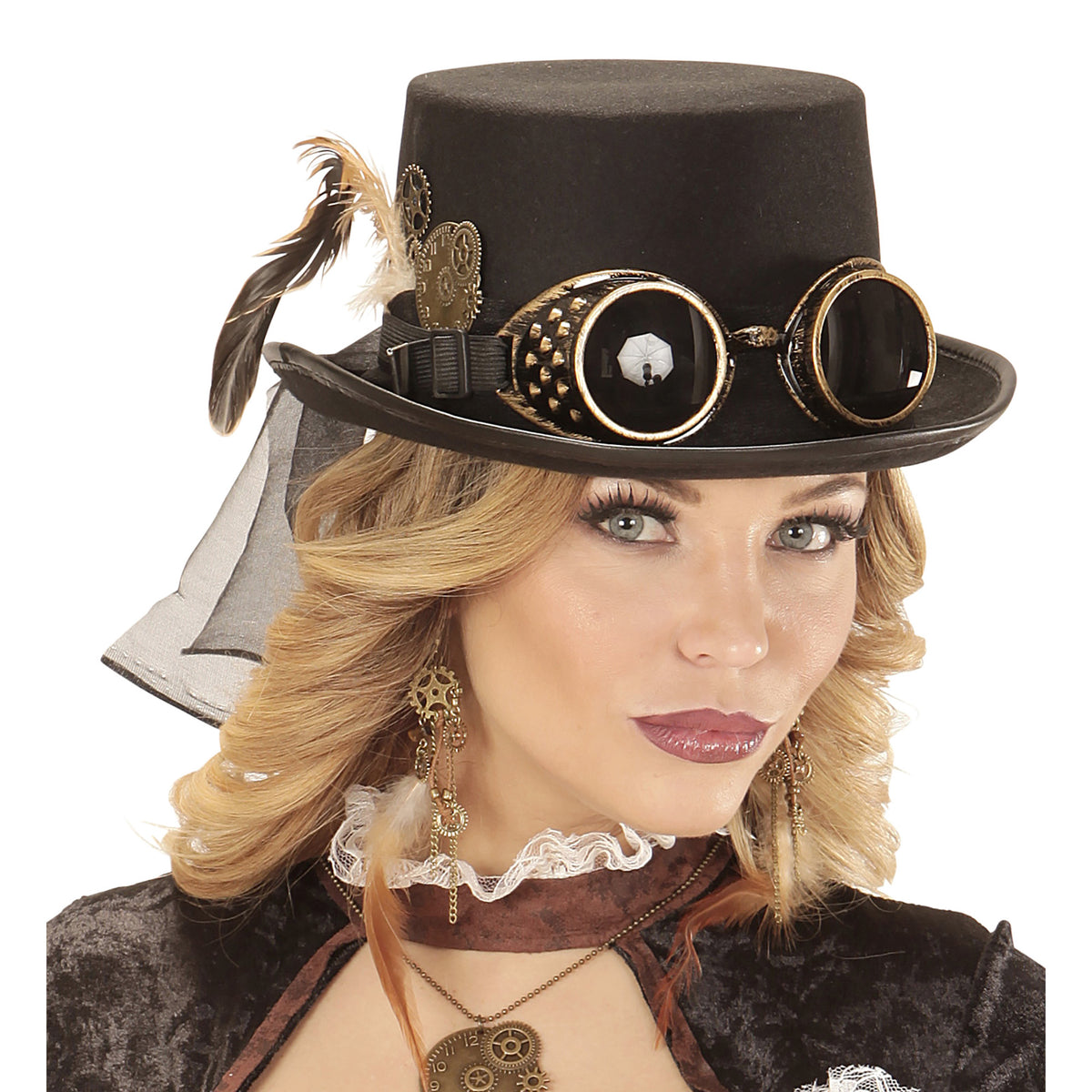 "STEAMPUNK ZYLINDER MIT BRILLE UND ZAHNRAD DEKO" 12 cm