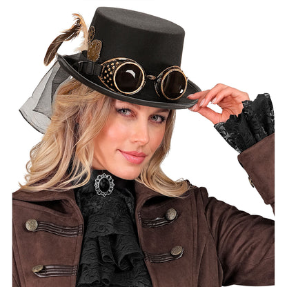 "STEAMPUNK ZYLINDER MIT BRILLE UND ZAHNRAD DEKO" 12 cm