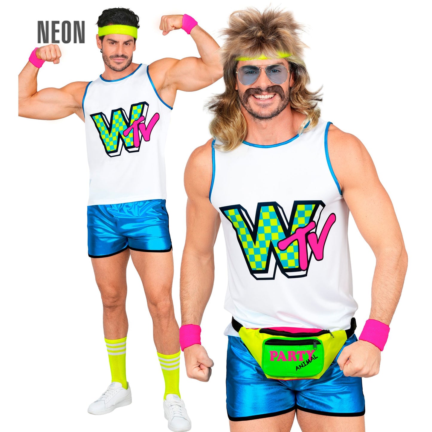 Widmann 80er-Jahre-Aerobic-Star-Kostüm mit Shirt und Shorts – Detailansicht