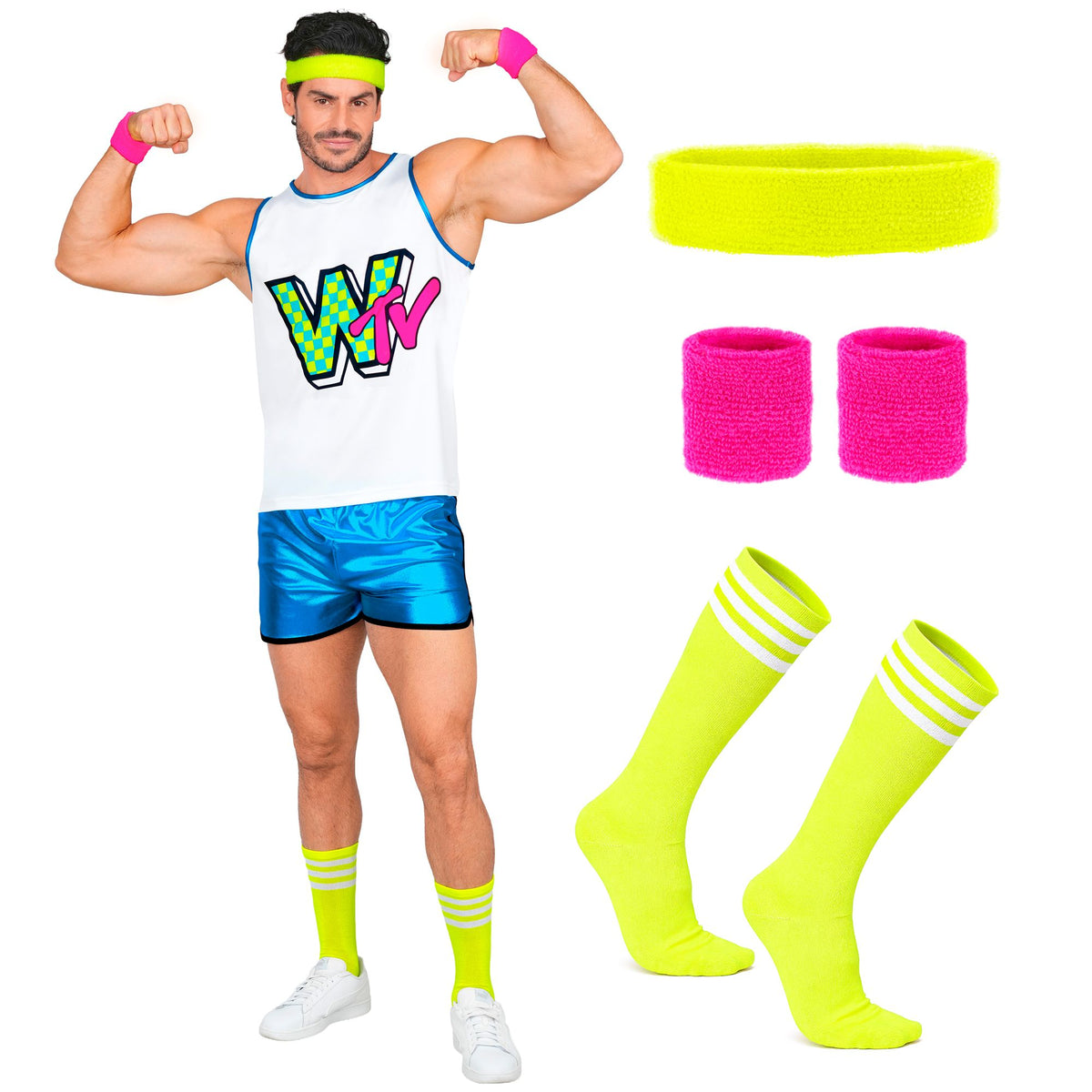Widmann 80er-Jahre-Aerobic-Star-Kostüm mit Shirt und Shorts – Seitenansicht
