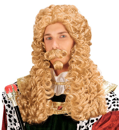 Braune Le Roi Perücke mit Schnurr- und Spitzbart von Widmann – Produktansicht