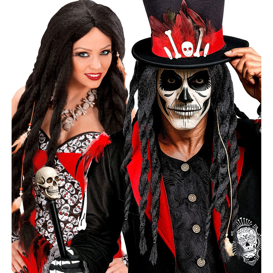 Schwarze Voodoo-Perücke mit Federdeko von Widmann – Produktansicht