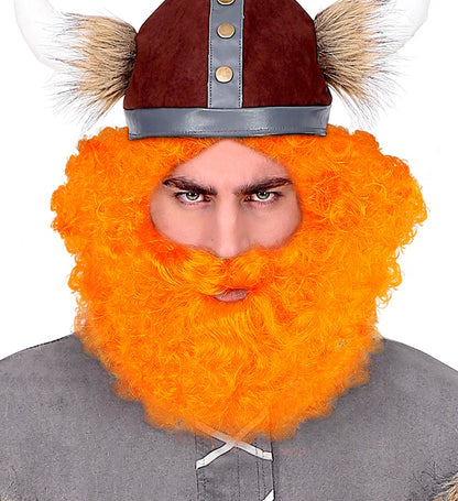 "GELOCKTE PERÜCKE MIT BART SCHOTTISCH UND IRISCH" orange - in Polybag