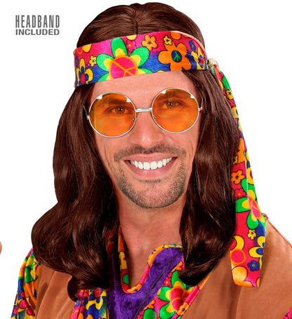 Braune Hippie-Dude-Perücke mit Stirnband von Widmann – Produktansicht