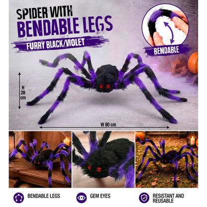 "SCHWARZ / VIOLETTE SPINNE MIT HAARIGEN BIEGBAREN BEINEN" 80 cm