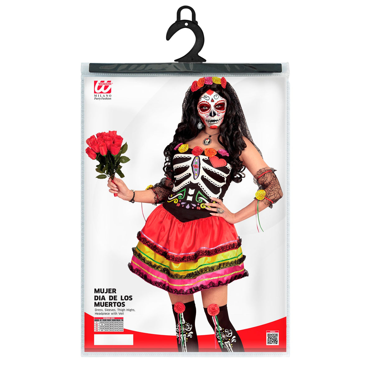 Widmann Día de los Muertos Kostümset für Damen mit Kleid und Schleier – Rückansicht