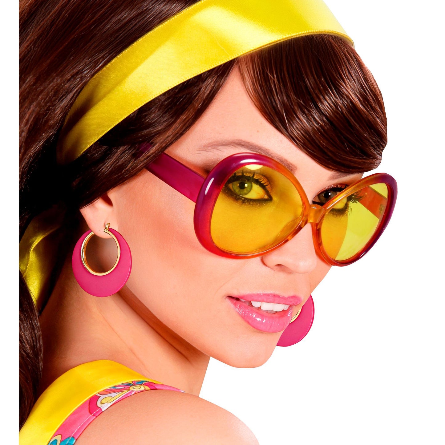 SUGAR BABE Brille mit pink-gelbem Rahmen – stylisches Accessoire für Fasnacht & Mottoparty