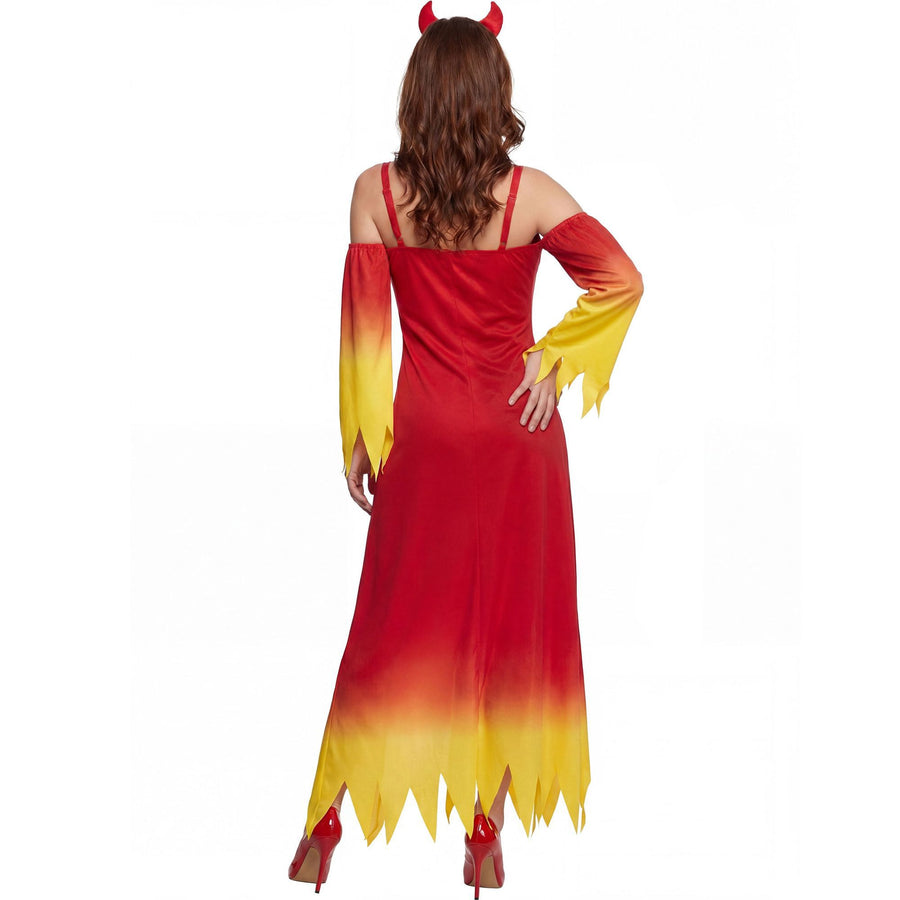 Widmann Rotes Teufelin-Kostüm für Damen mit Kleid, Ärmeln und Hörnern – Detailansicht