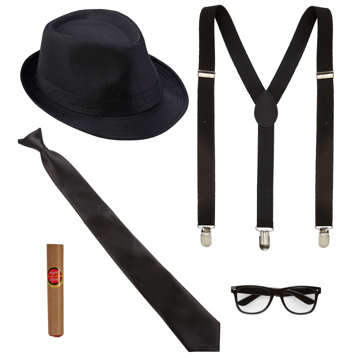 "KÖNIG DES BLUES" (Hut, Hosenträger, Krawatte, Brille, Zigarre)