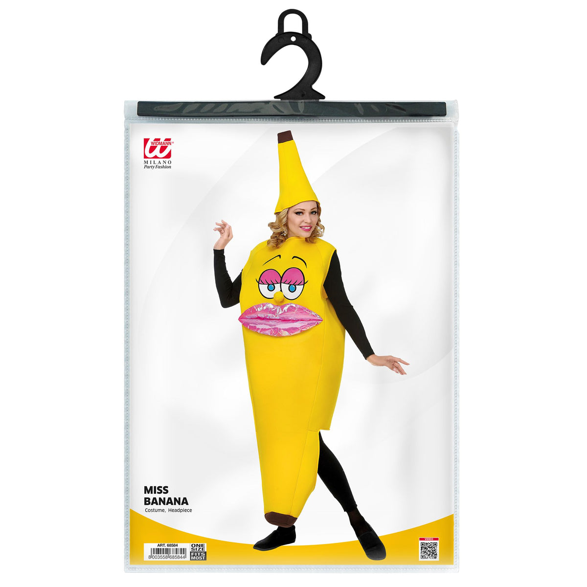 Widmann Miss Banana Kostüm mit Hut gelb für Erwachsene – Verpackung
