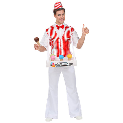 "EISMANN" (Hemd mit Weste, Fliege, Mütze, Bauchladen mit 6 Eiswaffeln)