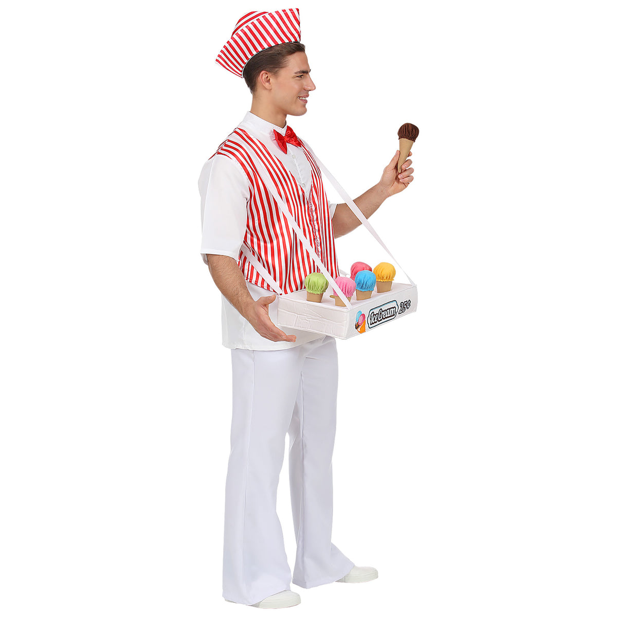 "EISMANN" (Hemd mit Weste, Fliege, Mütze, Bauchladen mit 6 Eiswaffeln)
