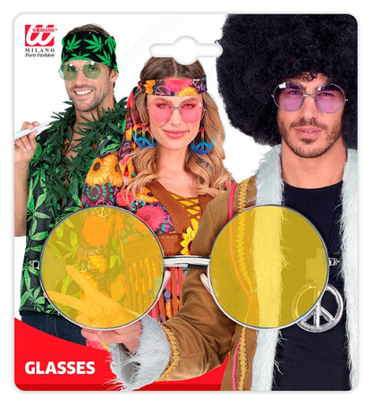 "BRILLE HIPPIE XL MIT GELBEN GLÄSERN" Durchmesser 6 cm