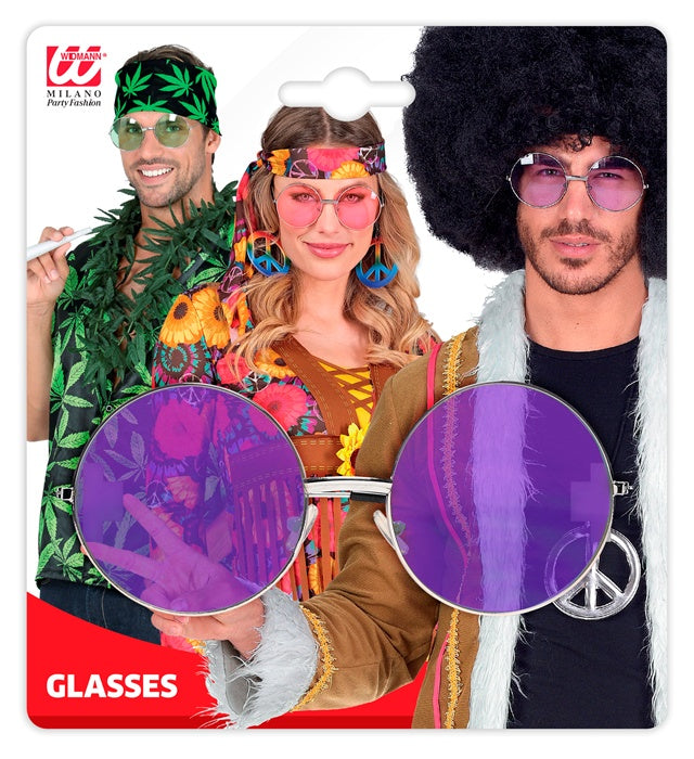 Widmann Hippie-Brille XL mit violetten Gläsern, 6 cm – Detailansicht