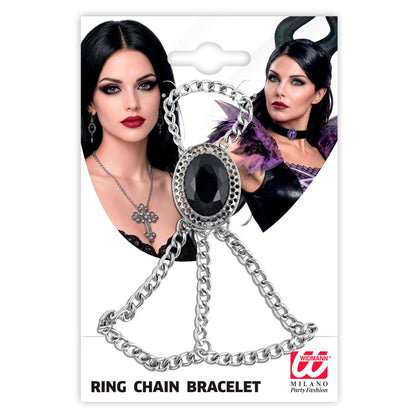 "GOTISCHE HANDGELENK-KETTE MIT SCHWARZEM EDELSTEIN MEDAILLON"