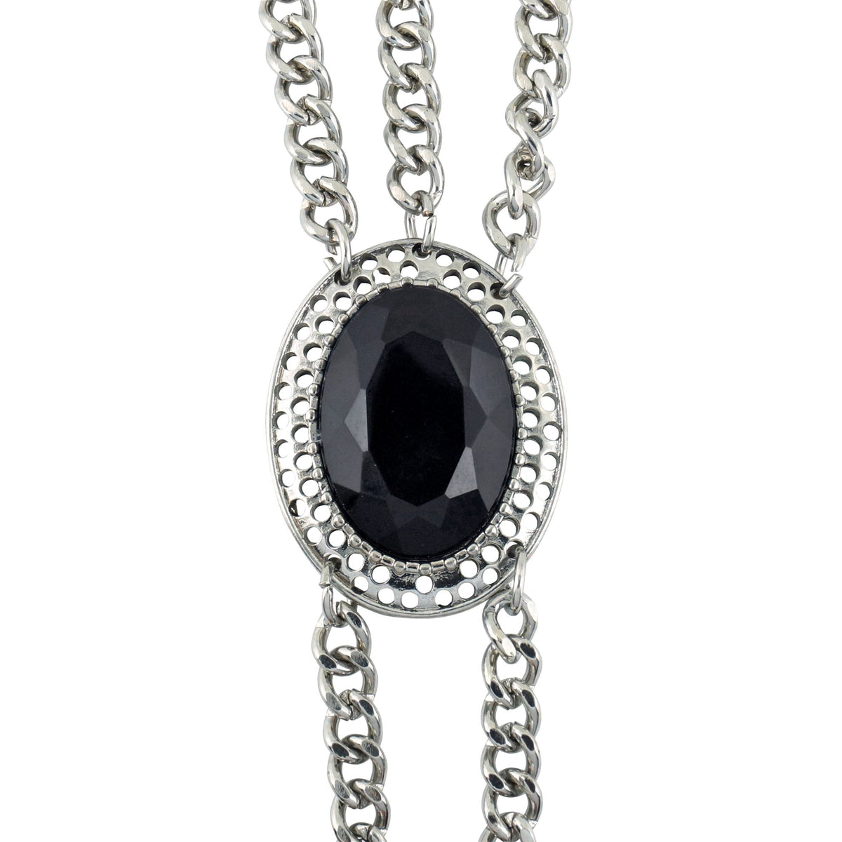 "GOTISCHE HANDGELENK-KETTE MIT SCHWARZEM EDELSTEIN MEDAILLON"