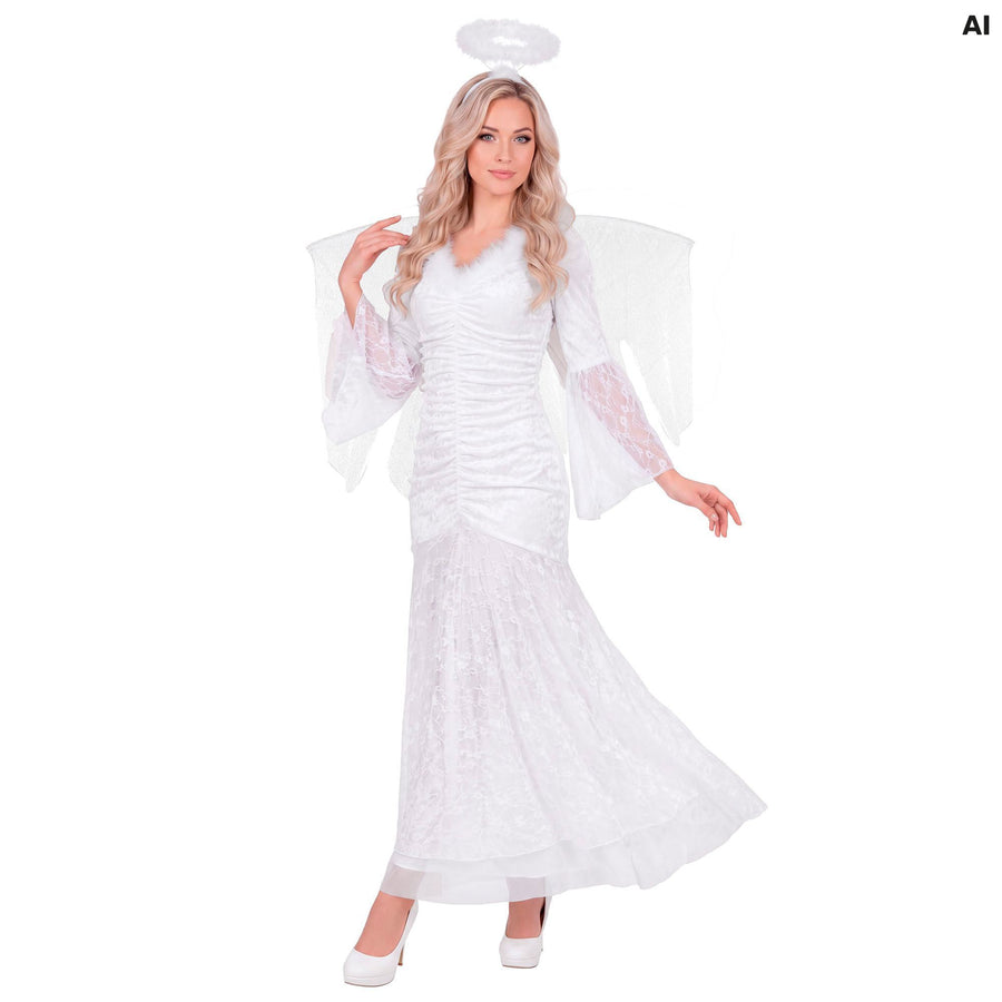Widmann weisses Engel-Kostüm mit Kleid Flügeln und Heiligenschein – Detailansicht
