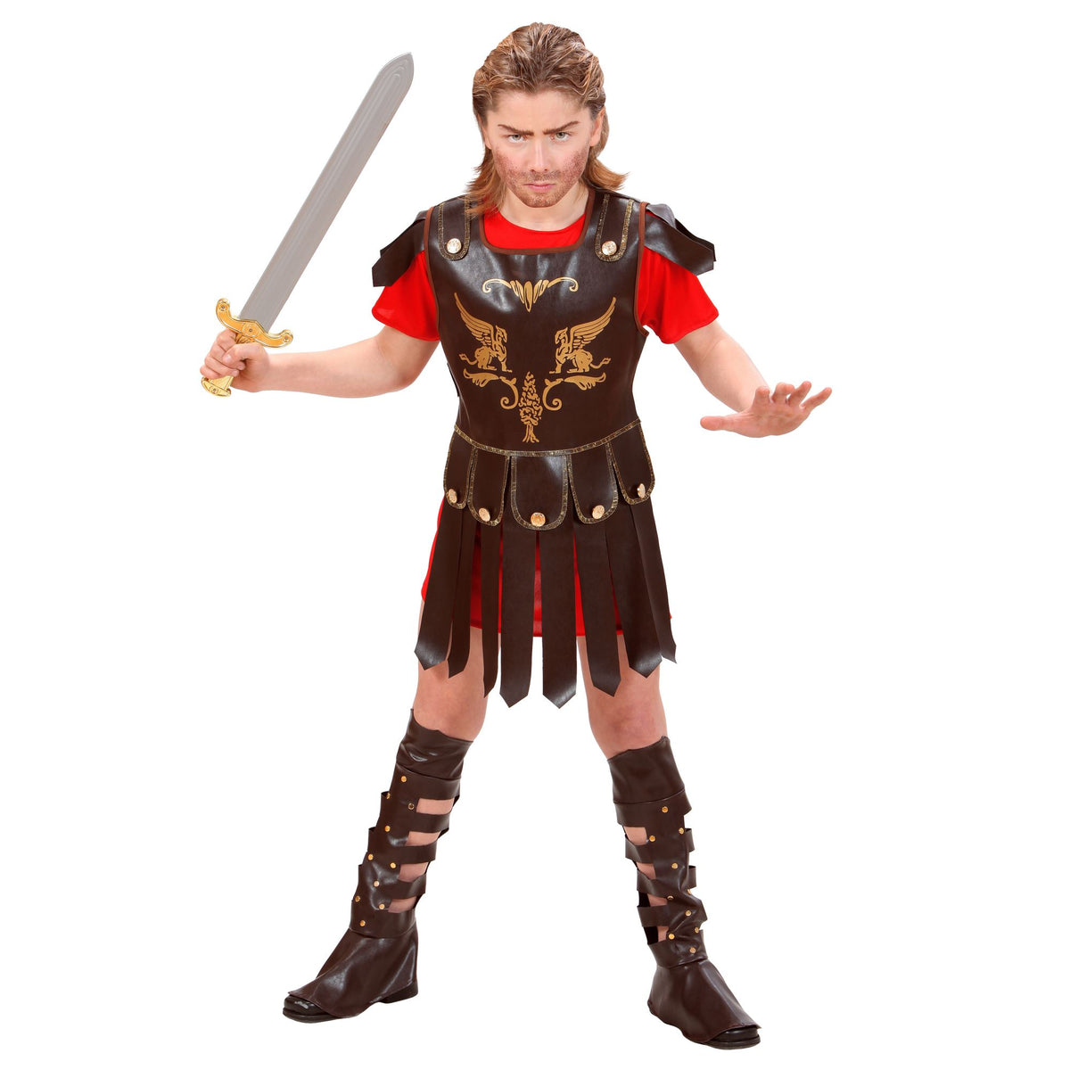 Widmann Gladiator Kinderkostüm mit Tunika, Armstulpen und Überstiefeln – Produktansicht