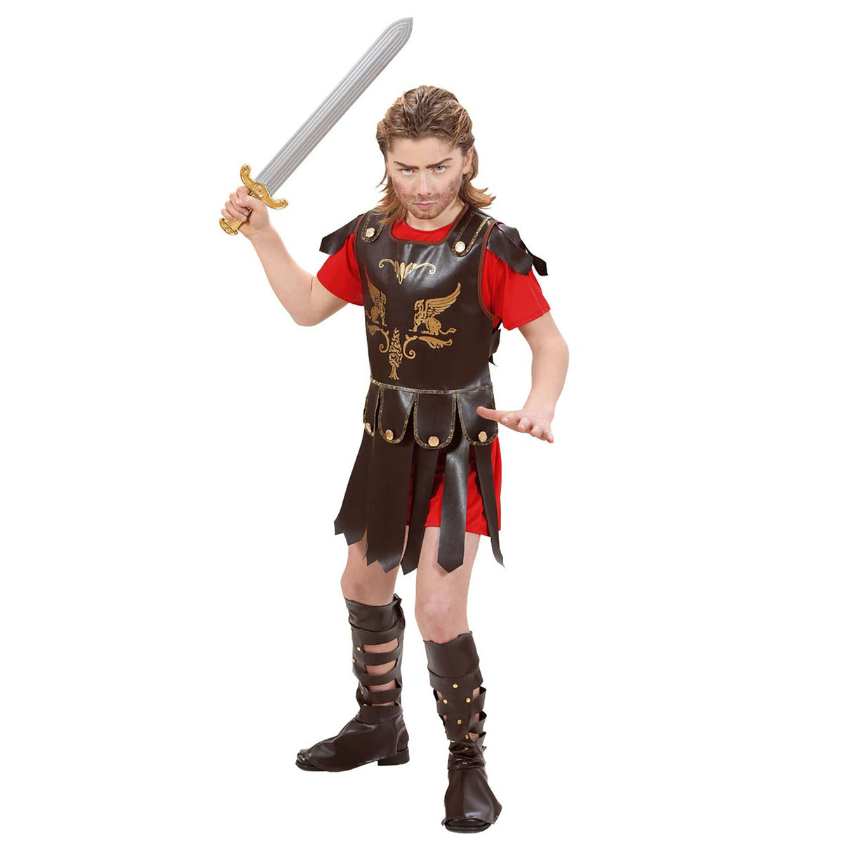 Widmann Gladiator Kinderkostüm mit Tunika, Armstulpen und Überstiefeln – Detailansicht