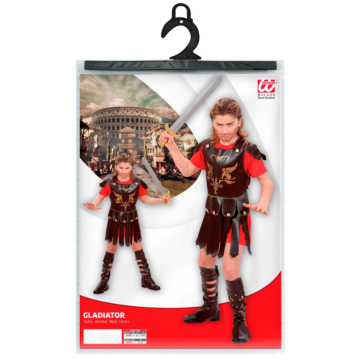 Widmann Gladiator Kinderkostüm mit Tunika, Armstulpen und Überstiefeln – Seitenansicht