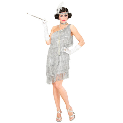 "CHARLESTON" (Kleid, Pailletenhalsband, Stirnband mit Feder)