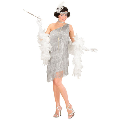 "CHARLESTON" (Kleid, Pailletenhalsband, Stirnband mit Feder)