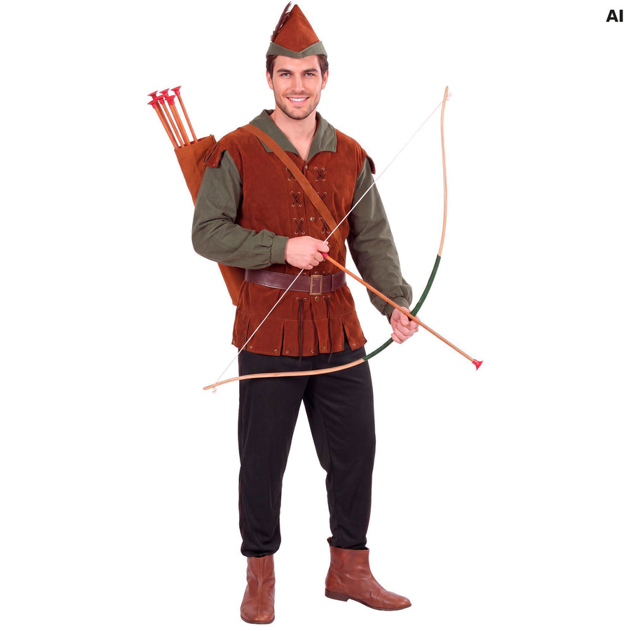 Widmann Robin of Sherwood Kostüm für Erwachsene mit Kasack, Hose, Gürtel und Hut – Produktansicht