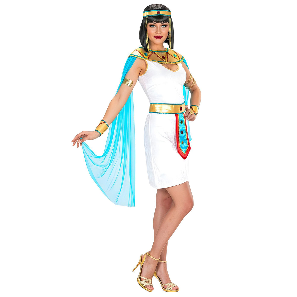 "ÄGYPTISCHE KÖNIGIN" (Kleid, Kragen mit Schleier, Gürtel, Armbänder, Stirnband mit Perlen"