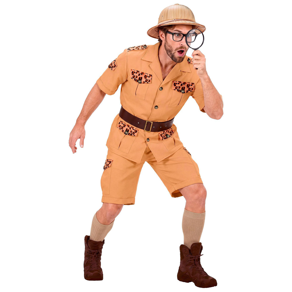 Widmann Safari Entdecker Kostüm für Erwachsene mit Hemd Shorts und Gürtel – Rückansicht