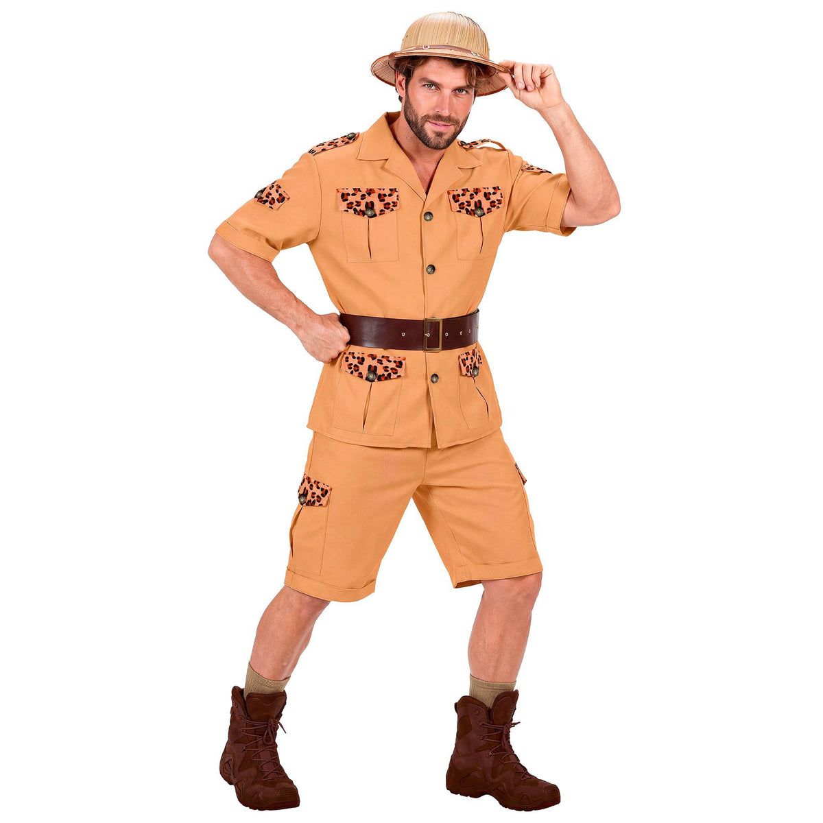 Widmann Safari Entdecker Kostüm für Erwachsene mit Hemd Shorts und Gürtel – Anwendungsansicht