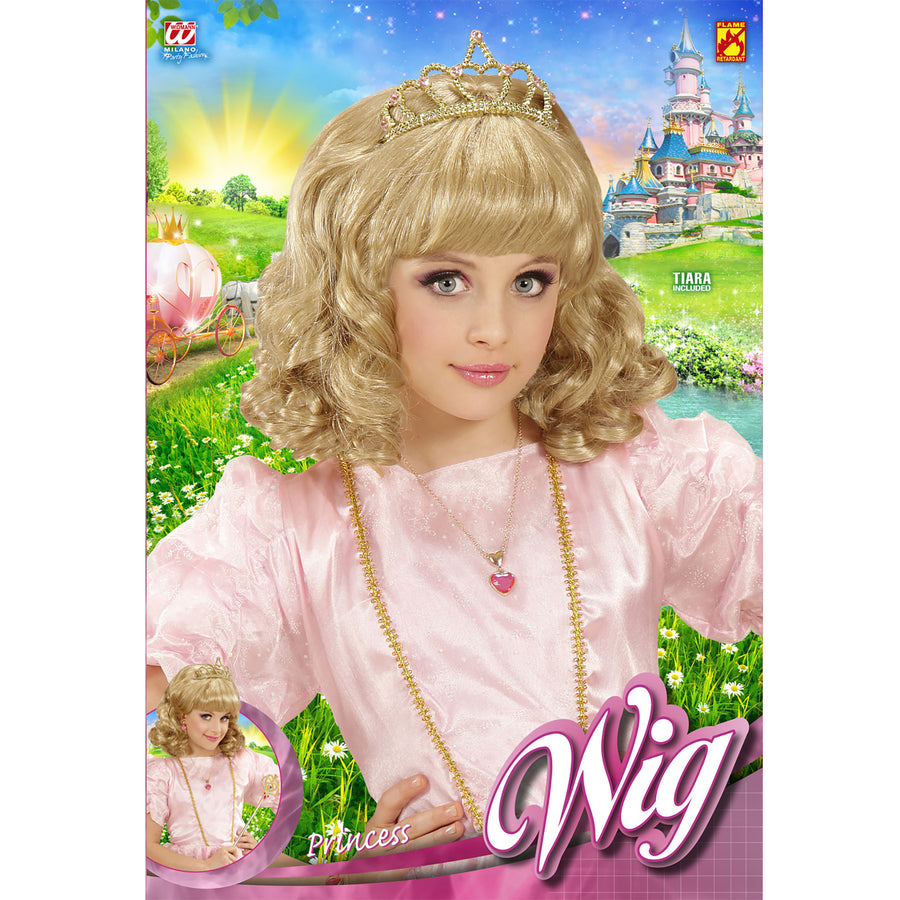 Widmann blonde Prinzessinnen-Perücke mit Tiara in Box – Detailansicht