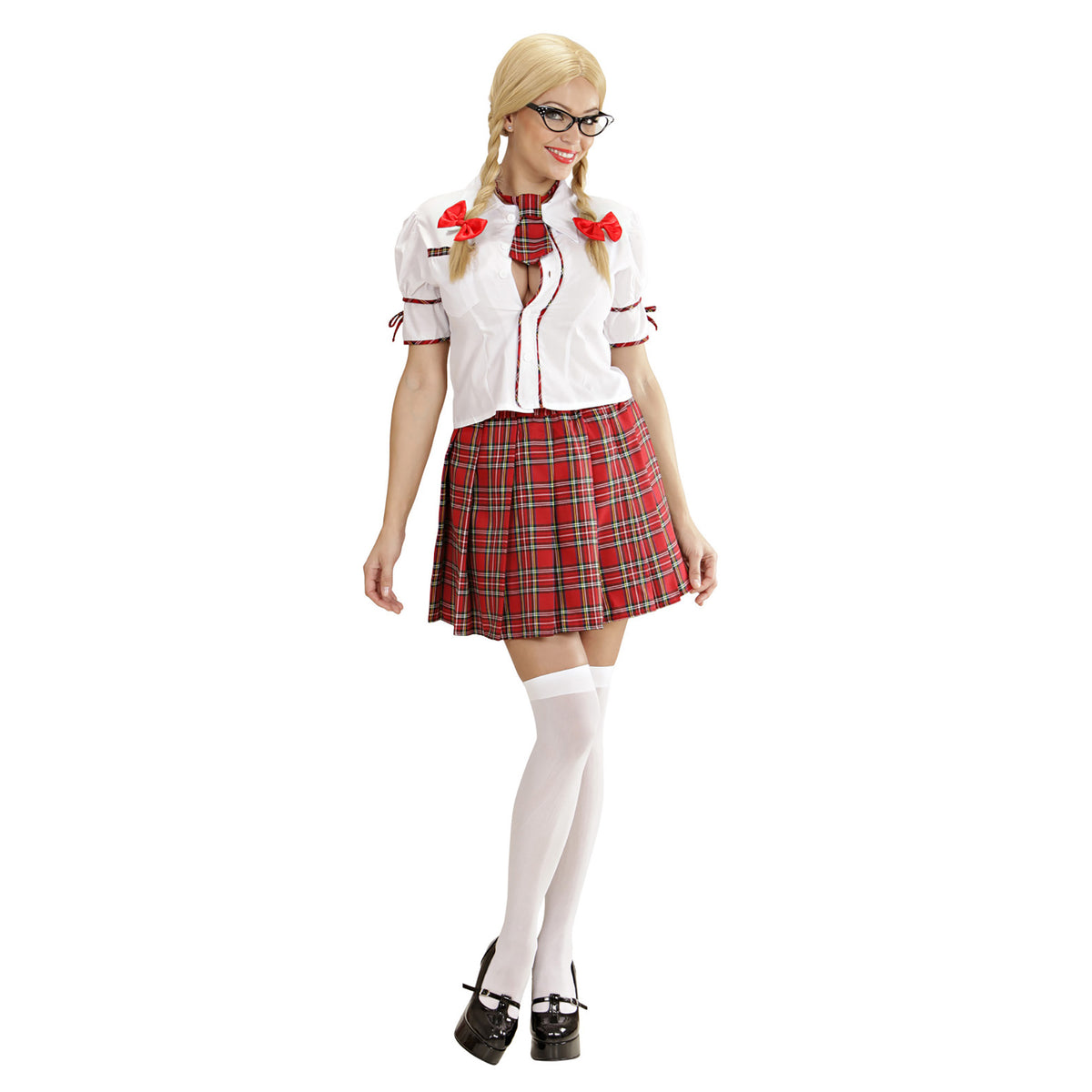 "STUDENTIN" (Bluse, Rock, Krawatte, Haarschleifen)