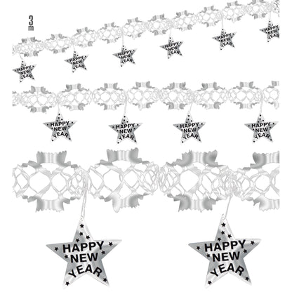 Silberne holografische Happy-New-Year-Girlande von Widmann, 3 m – Produktansicht
