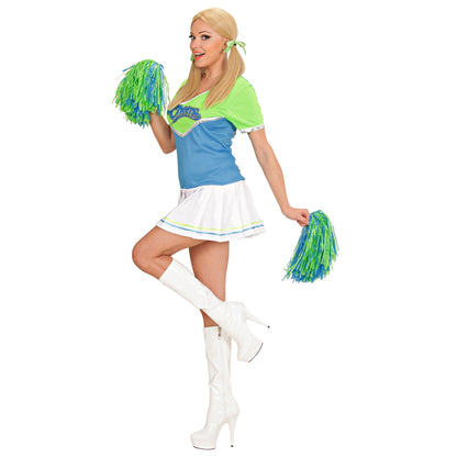 "CHEERLEADER" grün/hellblau (Kleid, 2 Pom Poms)