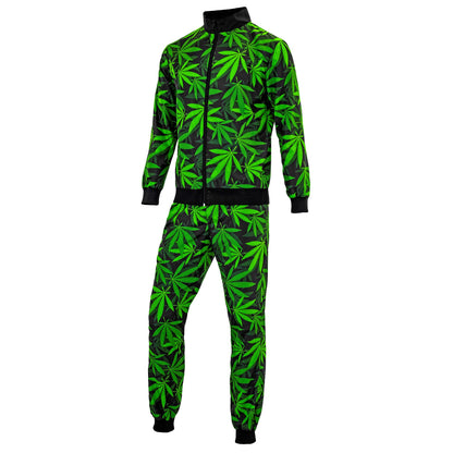 Ganja Party Fashion Trainingsanzug von Widmann, gruenes Oberteil und Hose – Rückansicht