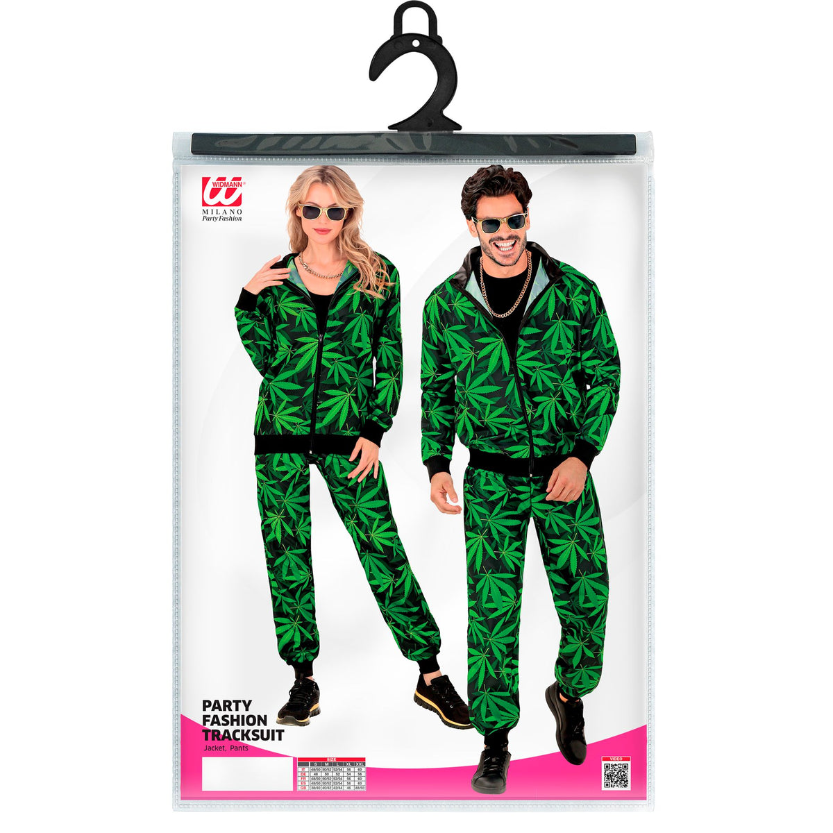 Ganja Party Fashion Trainingsanzug von Widmann, gruenes Oberteil und Hose – Verpackung