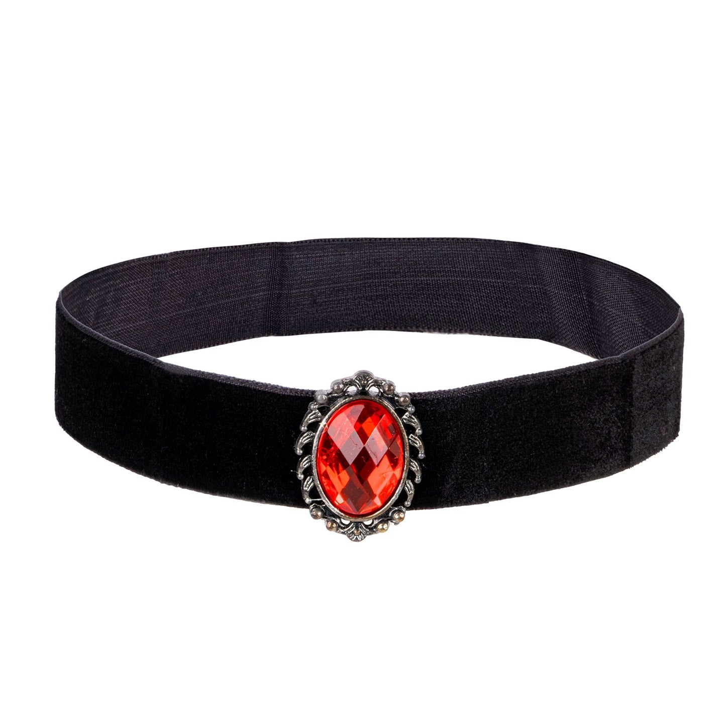 Elegantes schwarzes Samthalsband mit rotem Juwel – stilvolles Accessoire für Fasnacht & Halloween