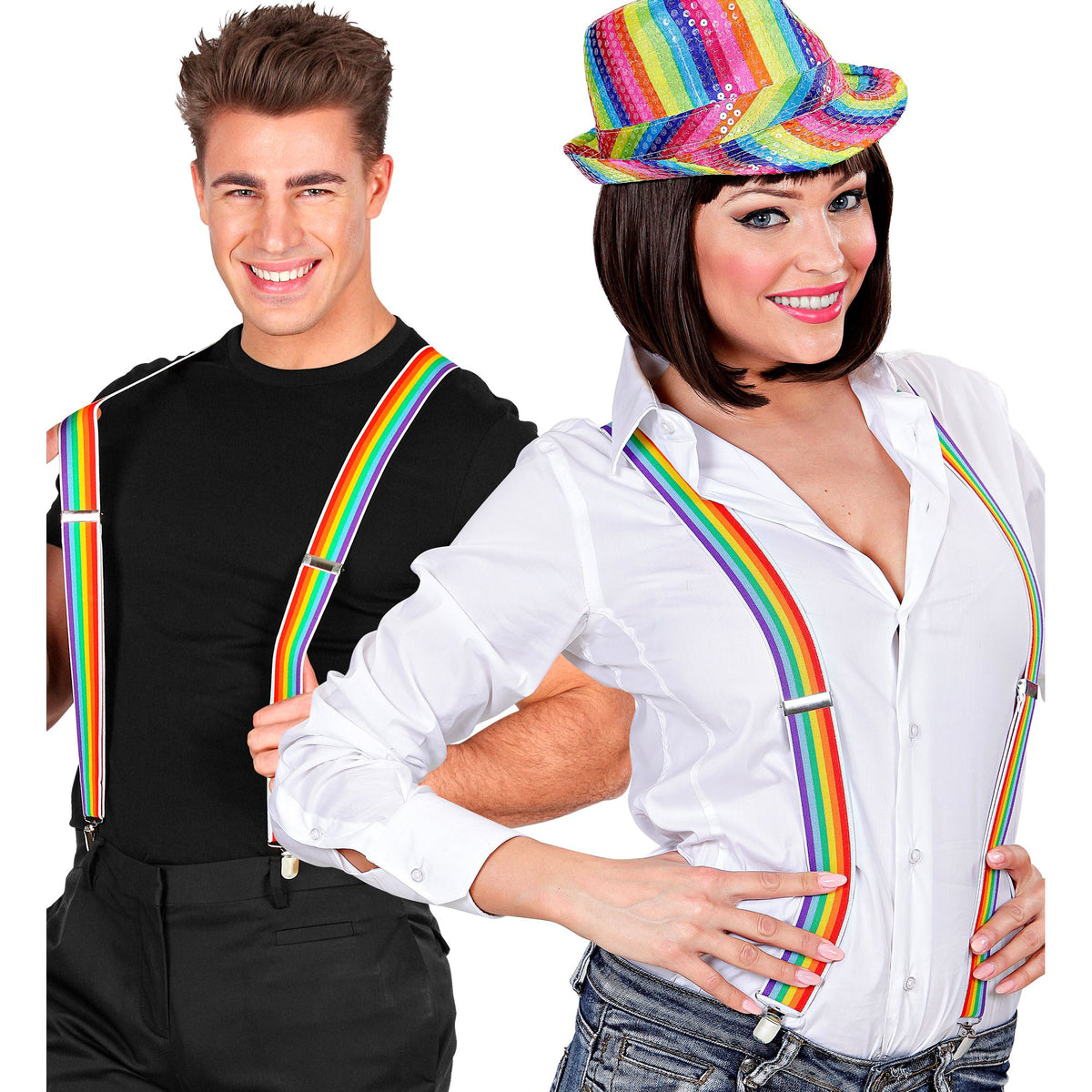 "HOSENTRÄGER IN REGENBOGENFARBEN"
