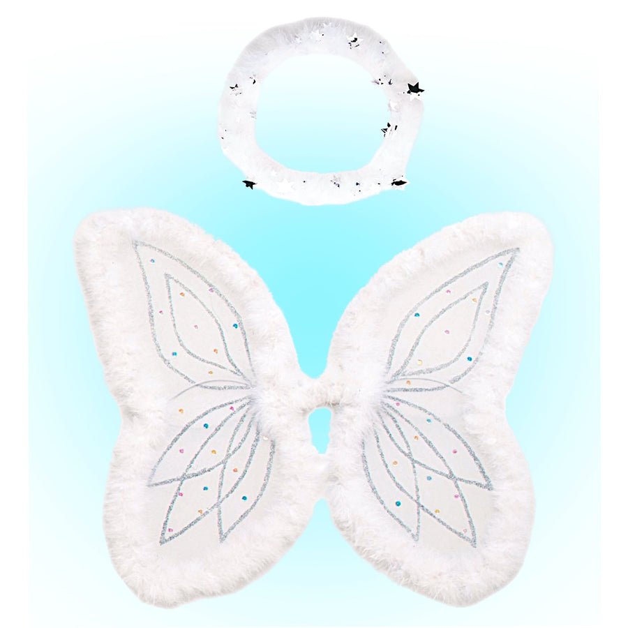 Widmann Engel-Set mit modellierbaren weissen Flügeln und Marabou-Heiligenschein – Produktansicht