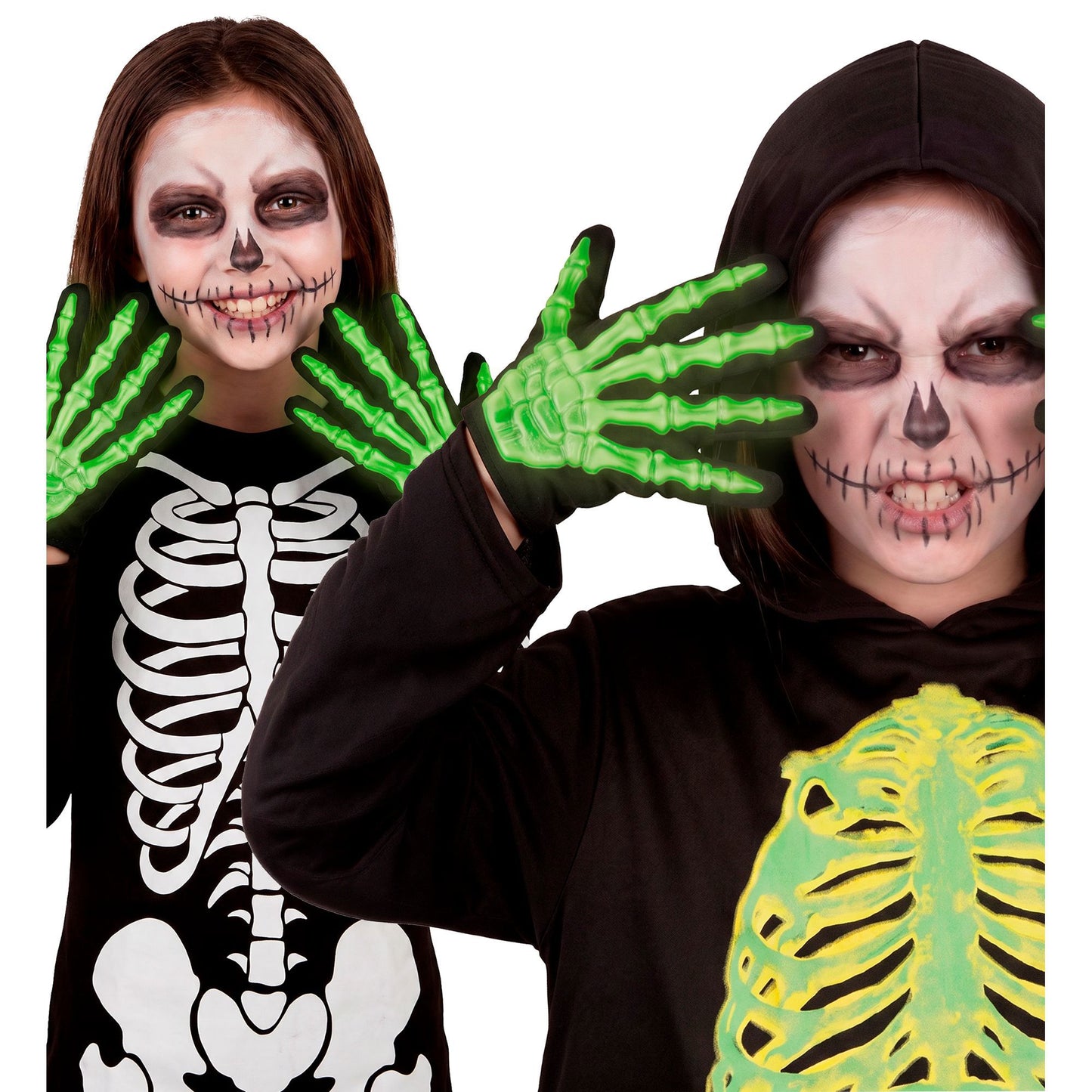 Leuchtende Neonskelett Handschuhe in Kindergröße für Halloween & Fasnacht