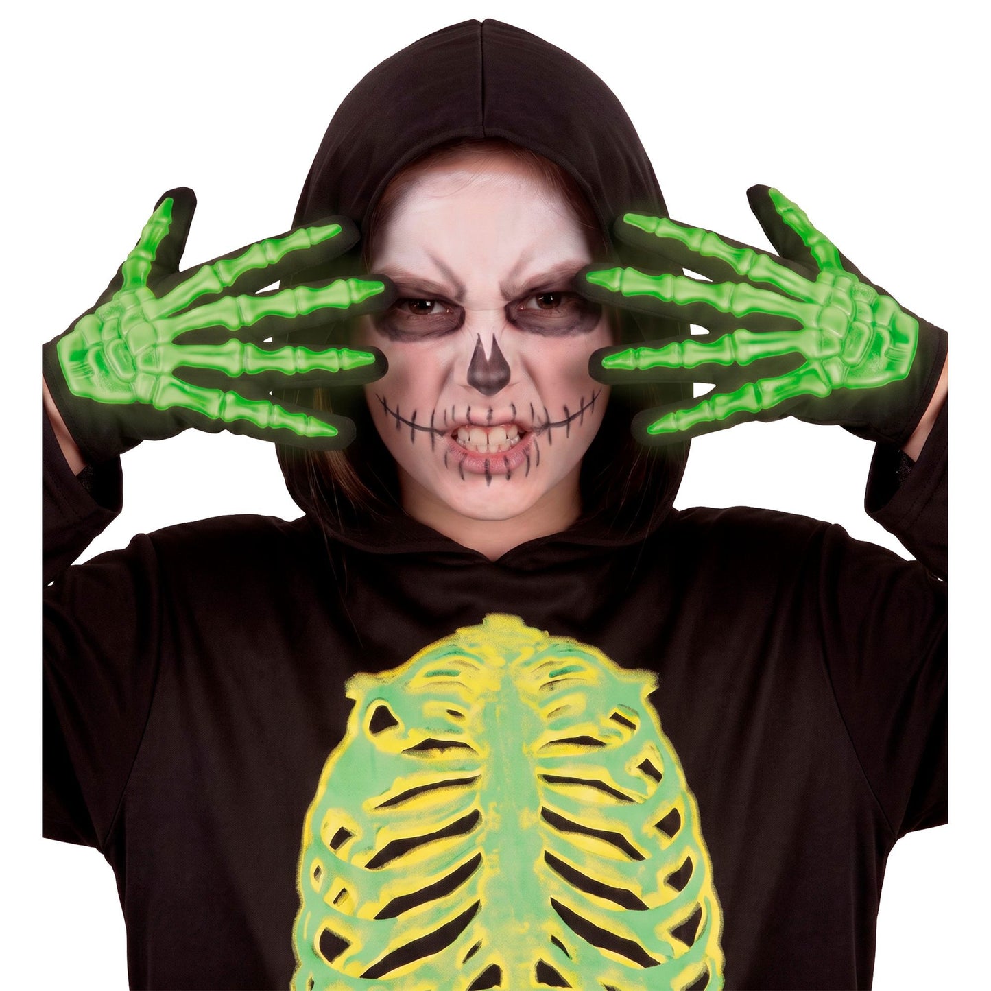 Leuchtende Neonskelett Handschuhe in Kindergröße für Halloween & Fasnacht