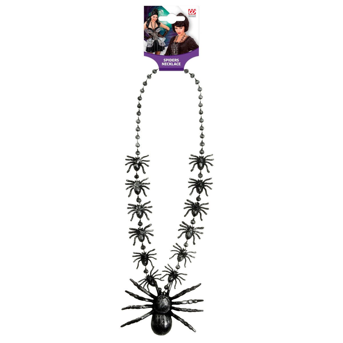 Widmann schwarze Spinnenkette 40 cm für Halloween – Detailansicht